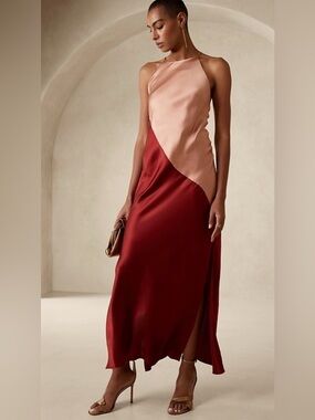 Banana Republic Sombra Silk Maxi Dress in Rose Gold Combo